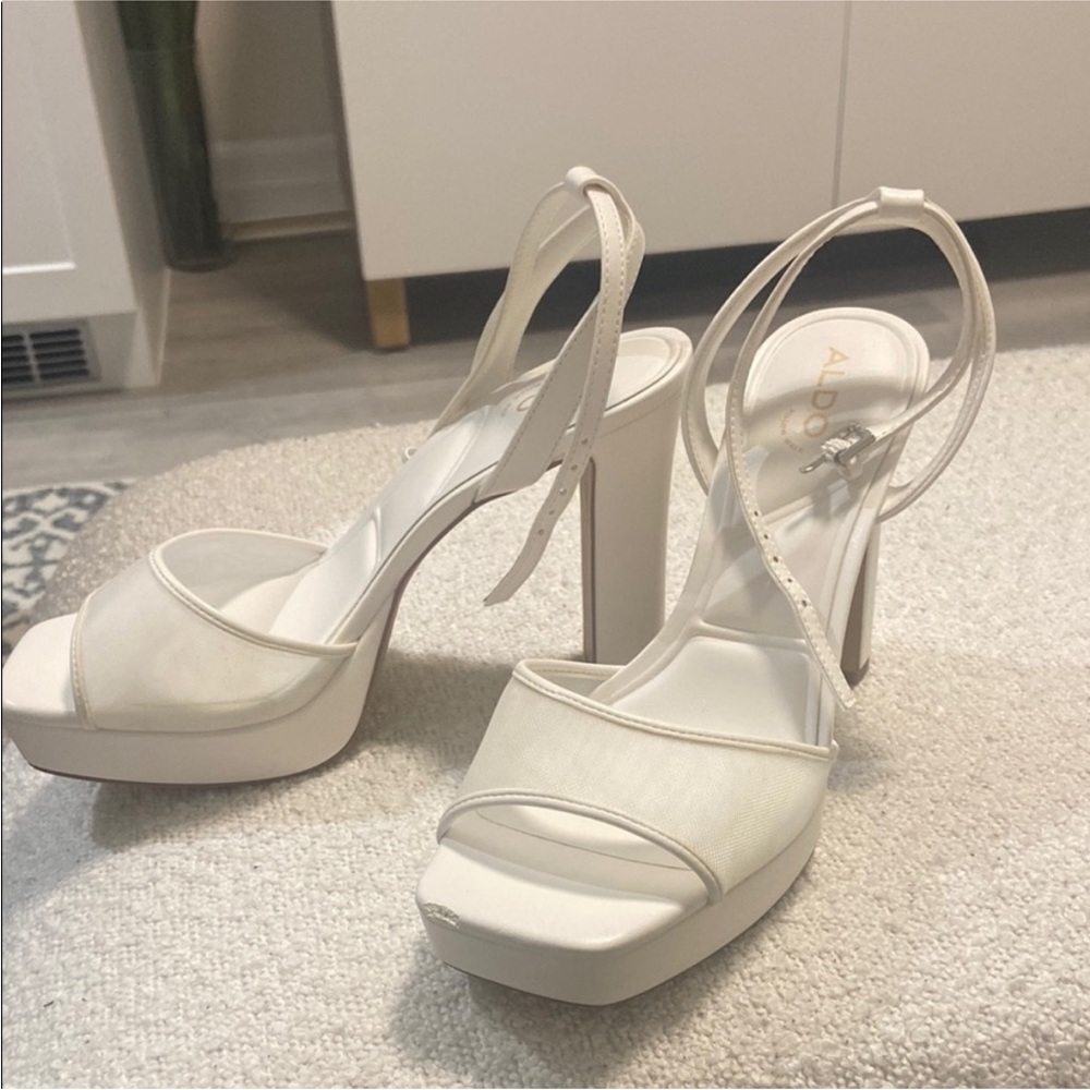 Aldo Cream Platform Block Heel Sandals with Ankle Strap